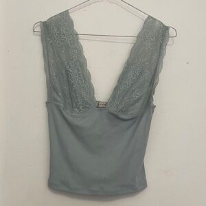 Lace Trimmed Sleeveless Top in Blue